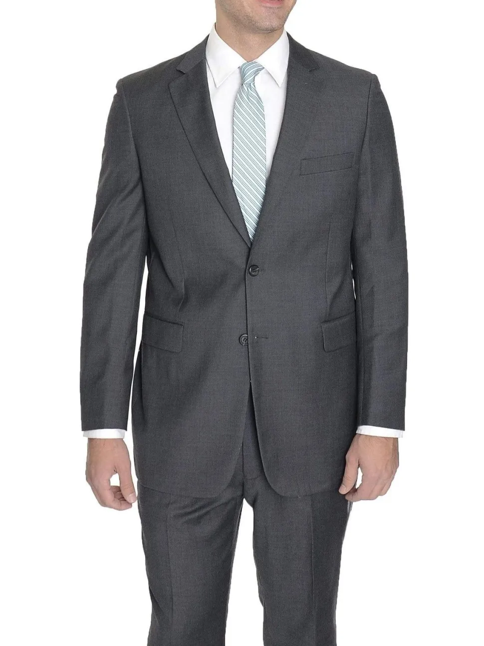 Raphael Modern Fit Solid Gray Two Button Wool Suit