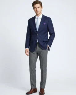 Raphael Navy Blue with Purple Lining Classic Fit Two-Button Notch Lapel Blazer