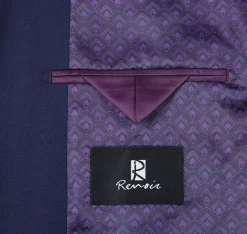 Raphael Navy Blue with Purple Lining Classic Fit Two-Button Notch Lapel Blazer