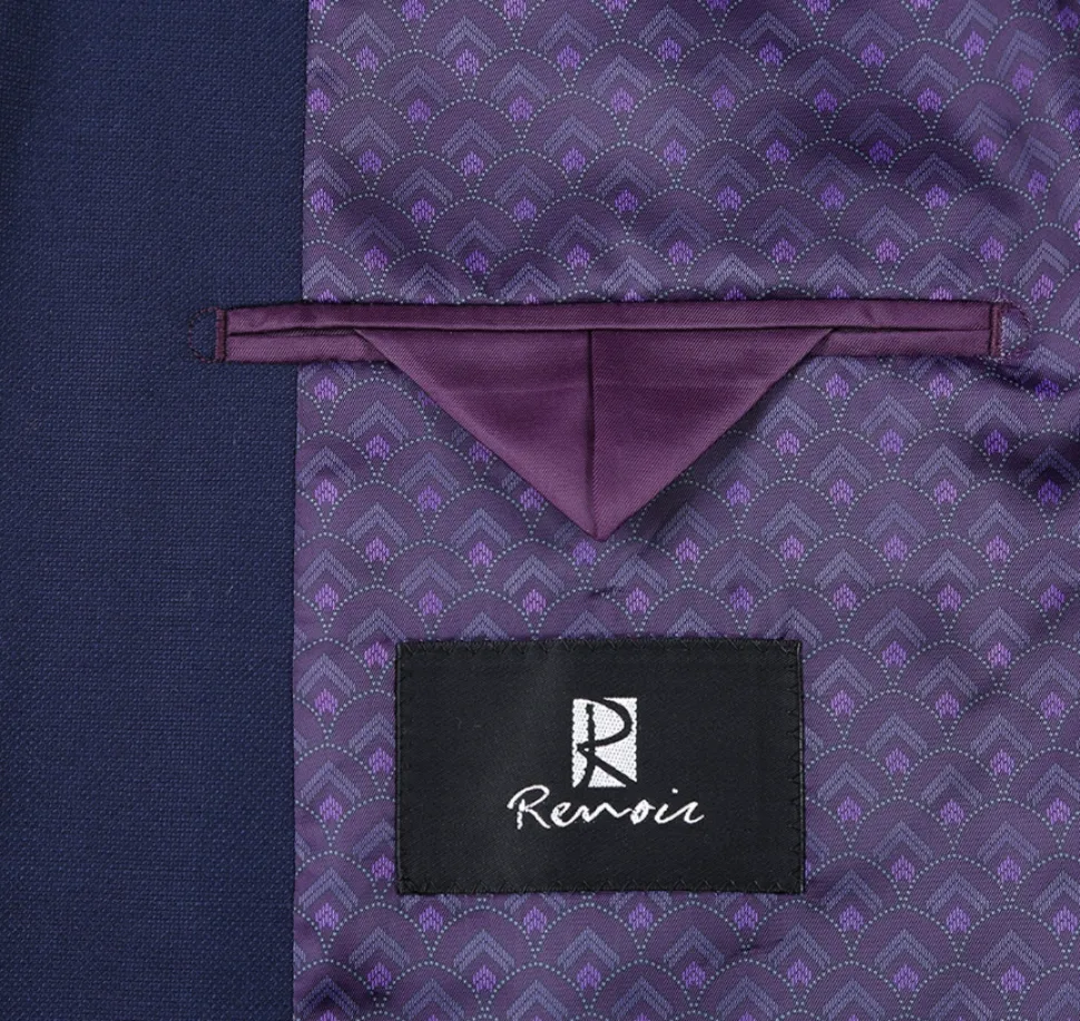 Raphael Navy Blue with Purple Lining Classic Fit Two-Button Notch Lapel Blazer