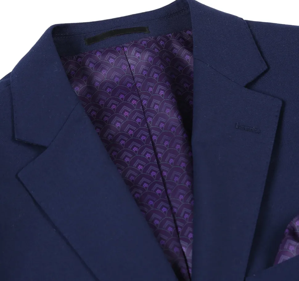 Raphael Navy Blue with Purple Lining Classic Fit Two-Button Notch Lapel Blazer