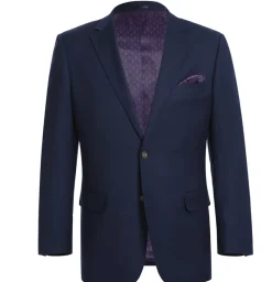 Raphael Navy Blue with Purple Lining Classic Fit Two-Button Notch Lapel Blazer