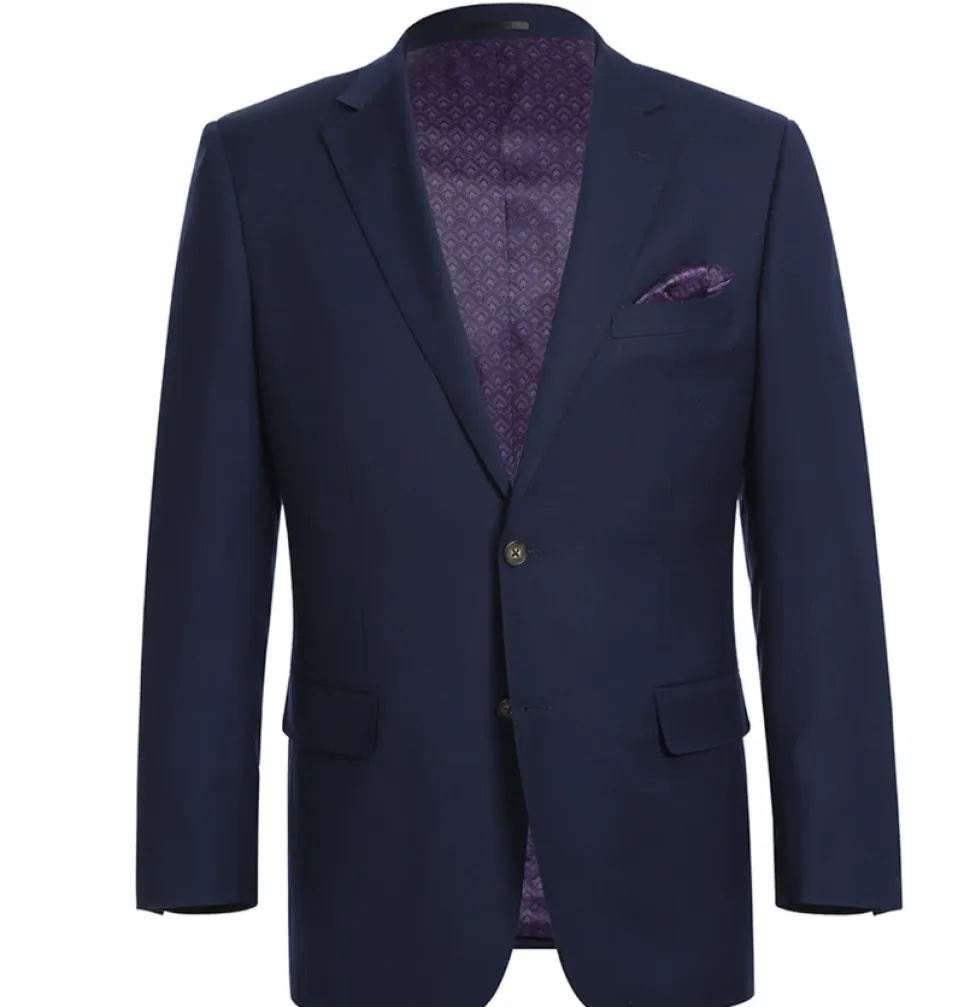 Raphael Navy Blue with Purple Lining Classic Fit Two-Button Notch Lapel Blazer