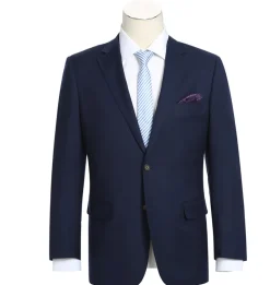 Raphael Navy Blue with Purple Lining Classic Fit Two-Button Notch Lapel Blazer