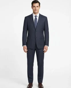 Raphael Navy Textured Notch Lapel Classic Fit Two Button Wool Suit