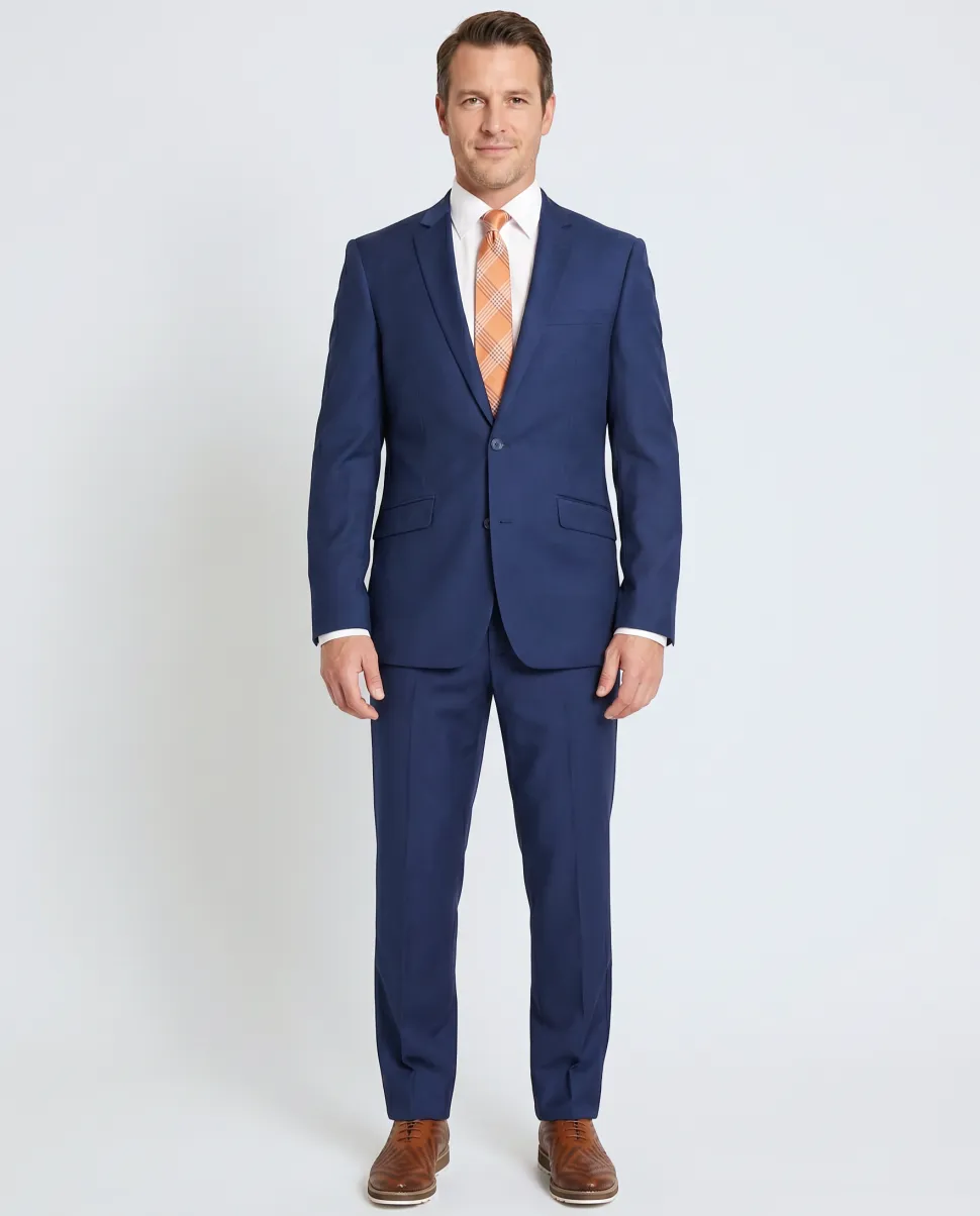 Raphael Regular Fit Solid Blue Two Button Suit