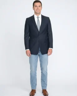 Raphael Regular Fit Solid Navy Blue Two Button Blazer
