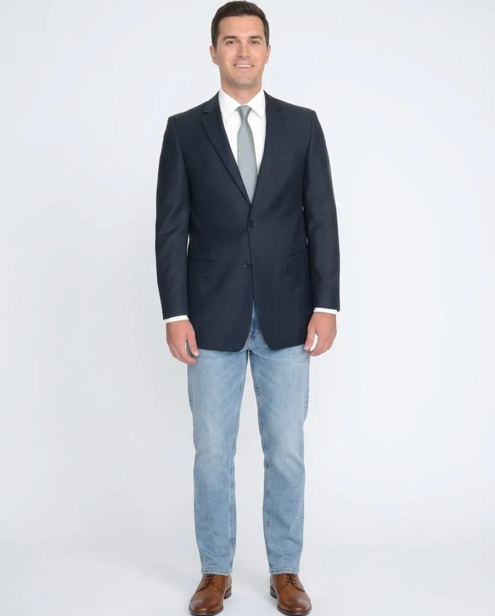 Raphael Regular Fit Solid Navy Blue Two Button Blazer