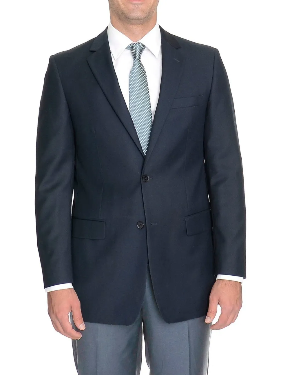 Raphael Regular Fit Solid Navy Blue Two Button Blazer