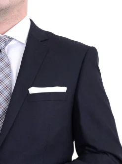 Raphael Slim Fit Navy Blue Textured Two Button Suit