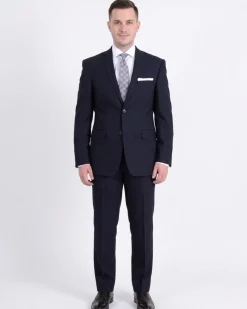 Raphael Slim Fit Navy Blue Textured Two Button Suit