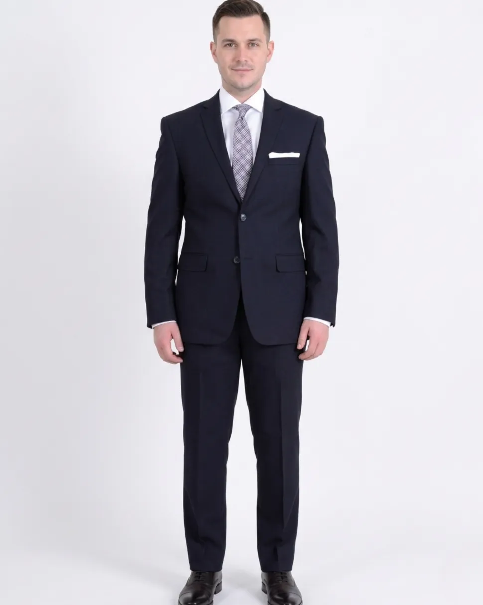 Raphael Slim Fit Navy Blue Textured Two Button Suit