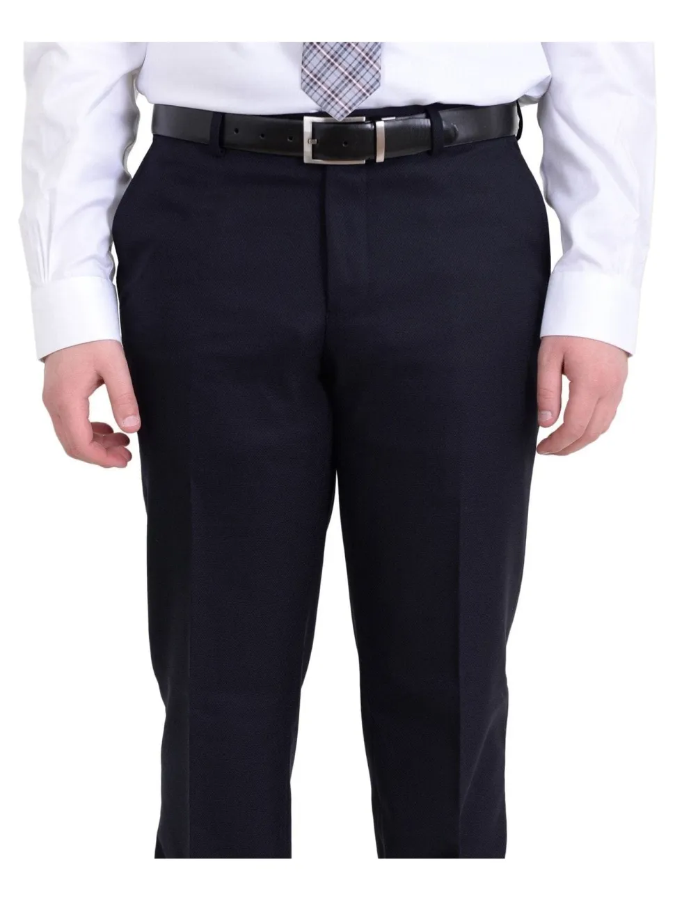 Raphael Slim Fit Navy Blue Textured Two Button Suit