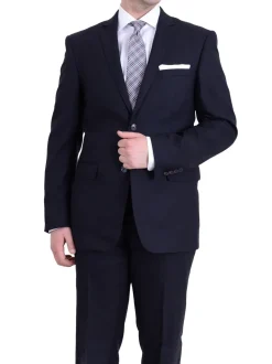 Raphael Slim Fit Navy Blue Textured Two Button Suit