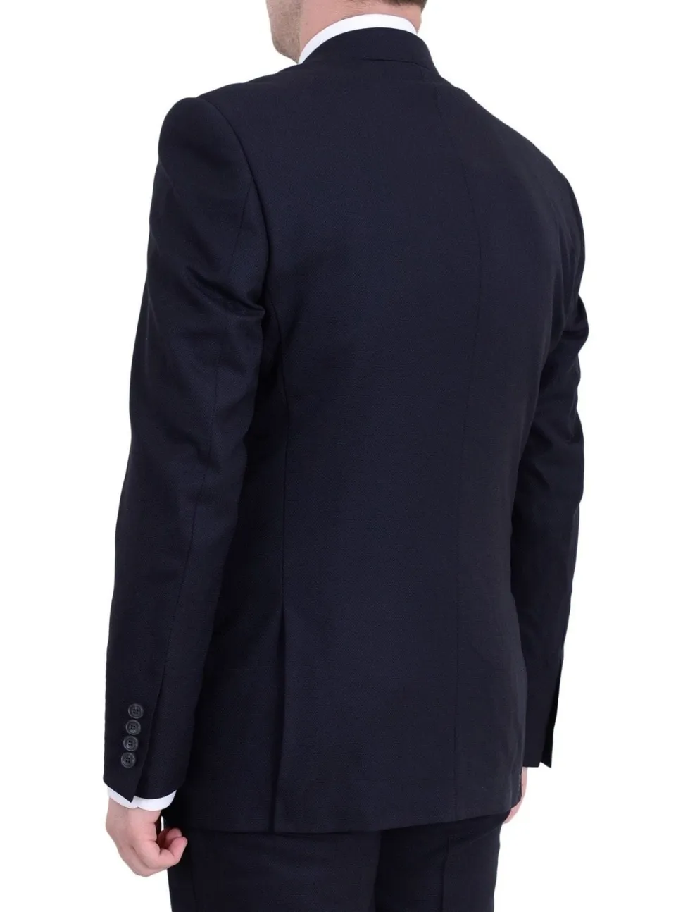 Raphael Slim Fit Navy Blue Textured Two Button Suit