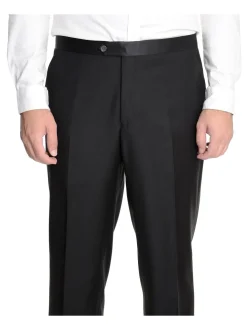 Raphael Slim Fit Solid Black Tuxedo Suit With Satin Stripe On Pant