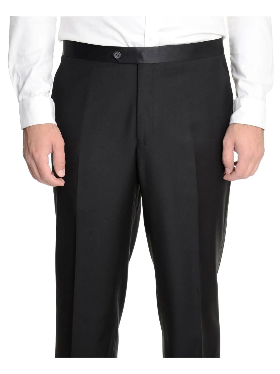Raphael Slim Fit Solid Black Tuxedo Suit With Satin Stripe On Pant