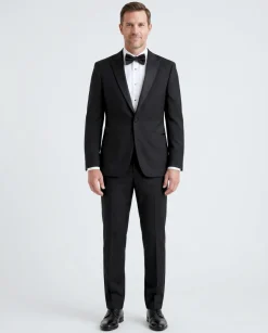 Raphael Slim Fit Solid Black Tuxedo Suit With Satin Stripe On Pant