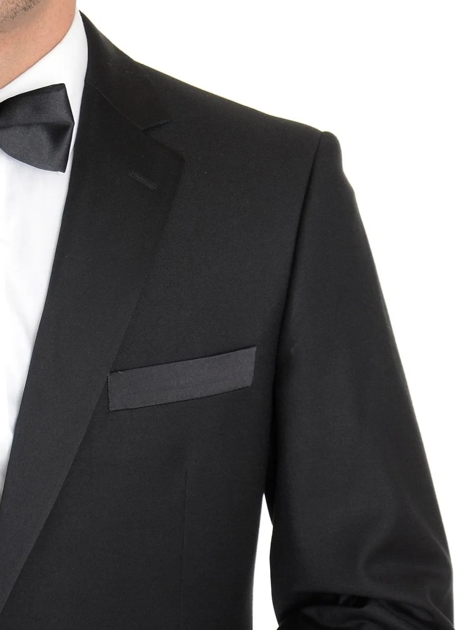 Raphael Slim Fit Solid Black Tuxedo Suit With Satin Stripe On Pant