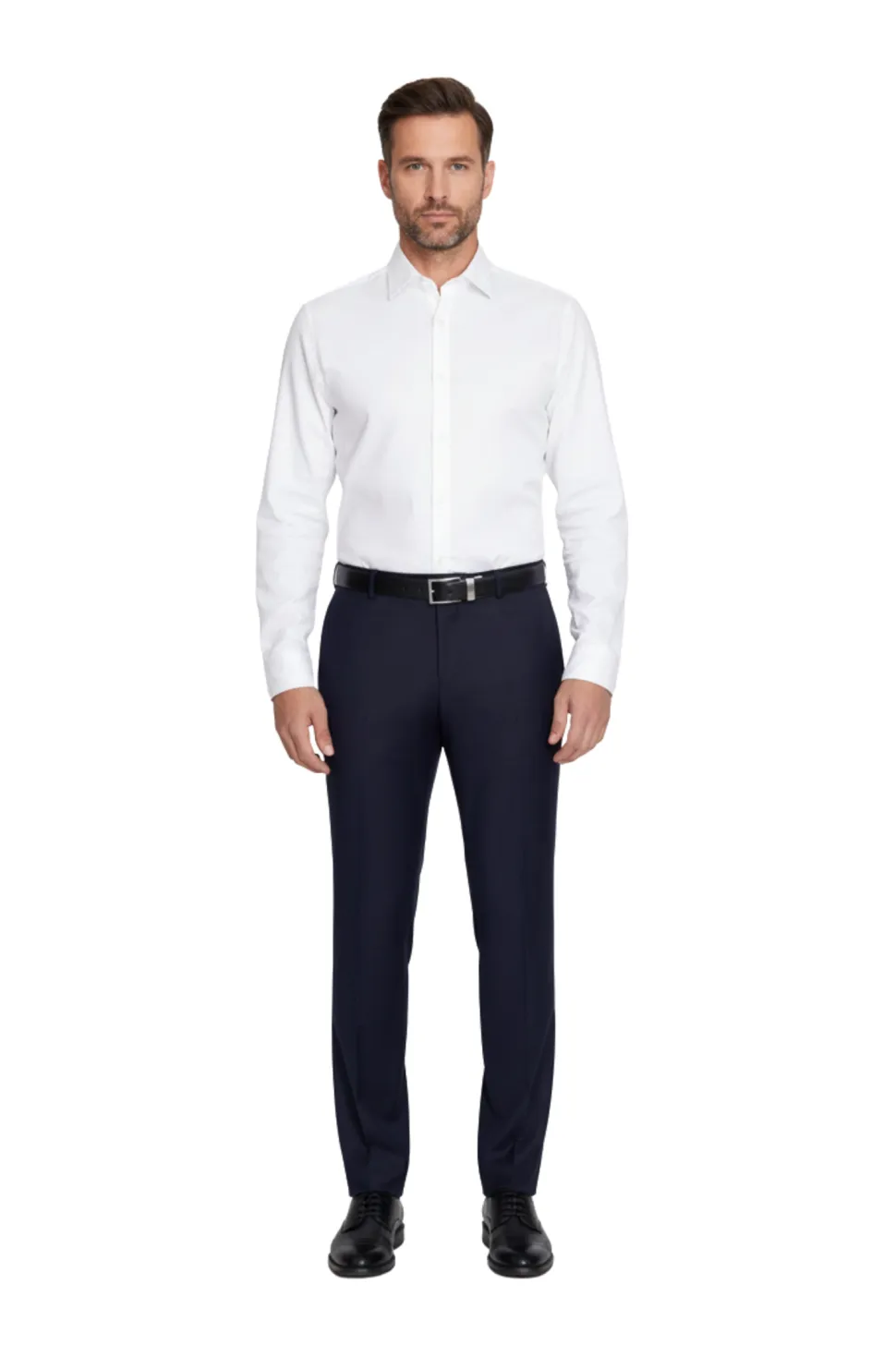 Raphael Slim Fit Solid Navy Blue Flat Front Washable Dress Pants Pre-hemmed