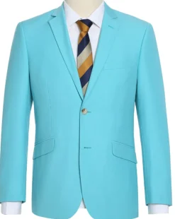 Raphael Solid Aqua Blue Slim Fit Notch Lapel 2-Button Suit