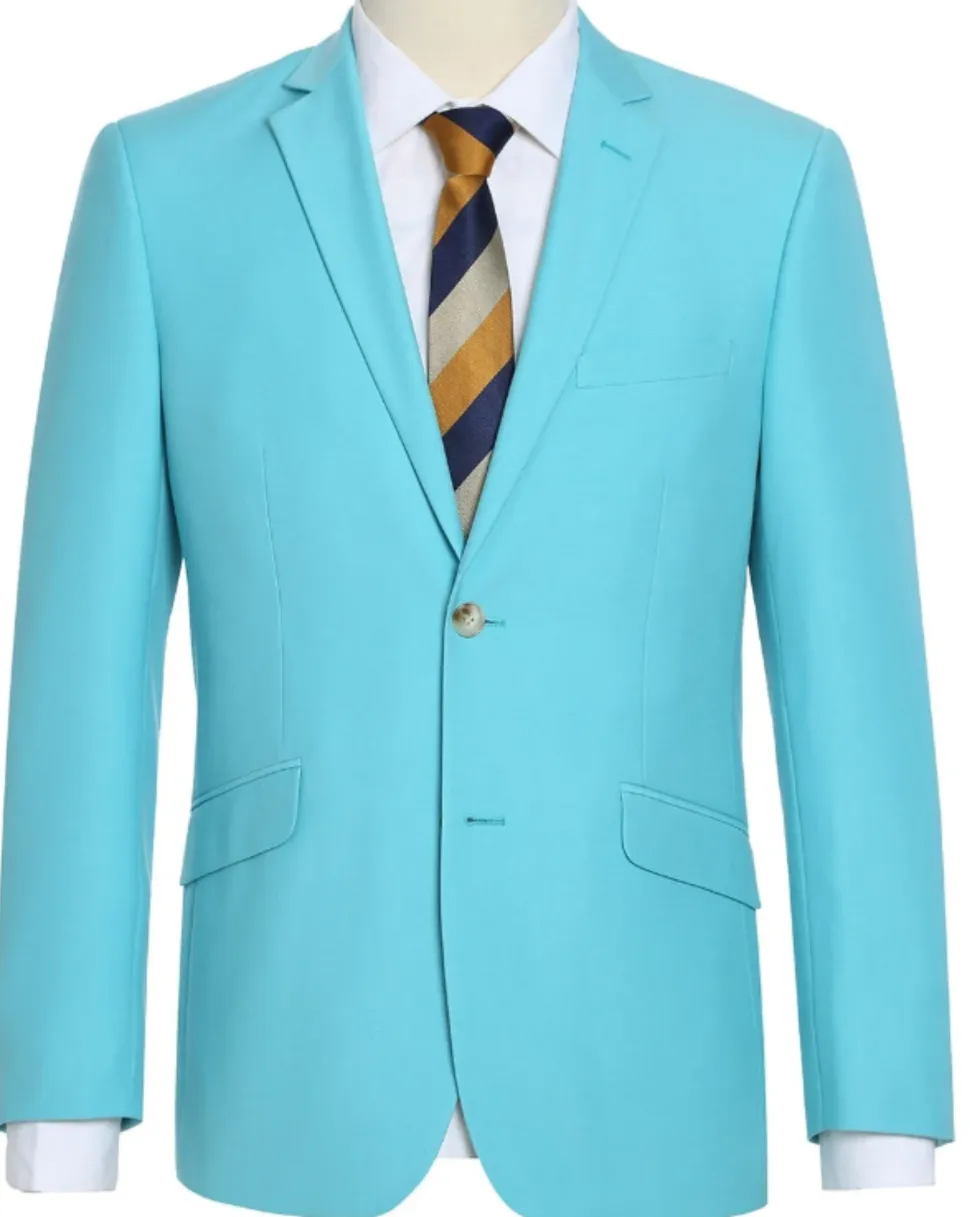 Raphael Solid Aqua Blue Slim Fit Notch Lapel 2-Button Suit