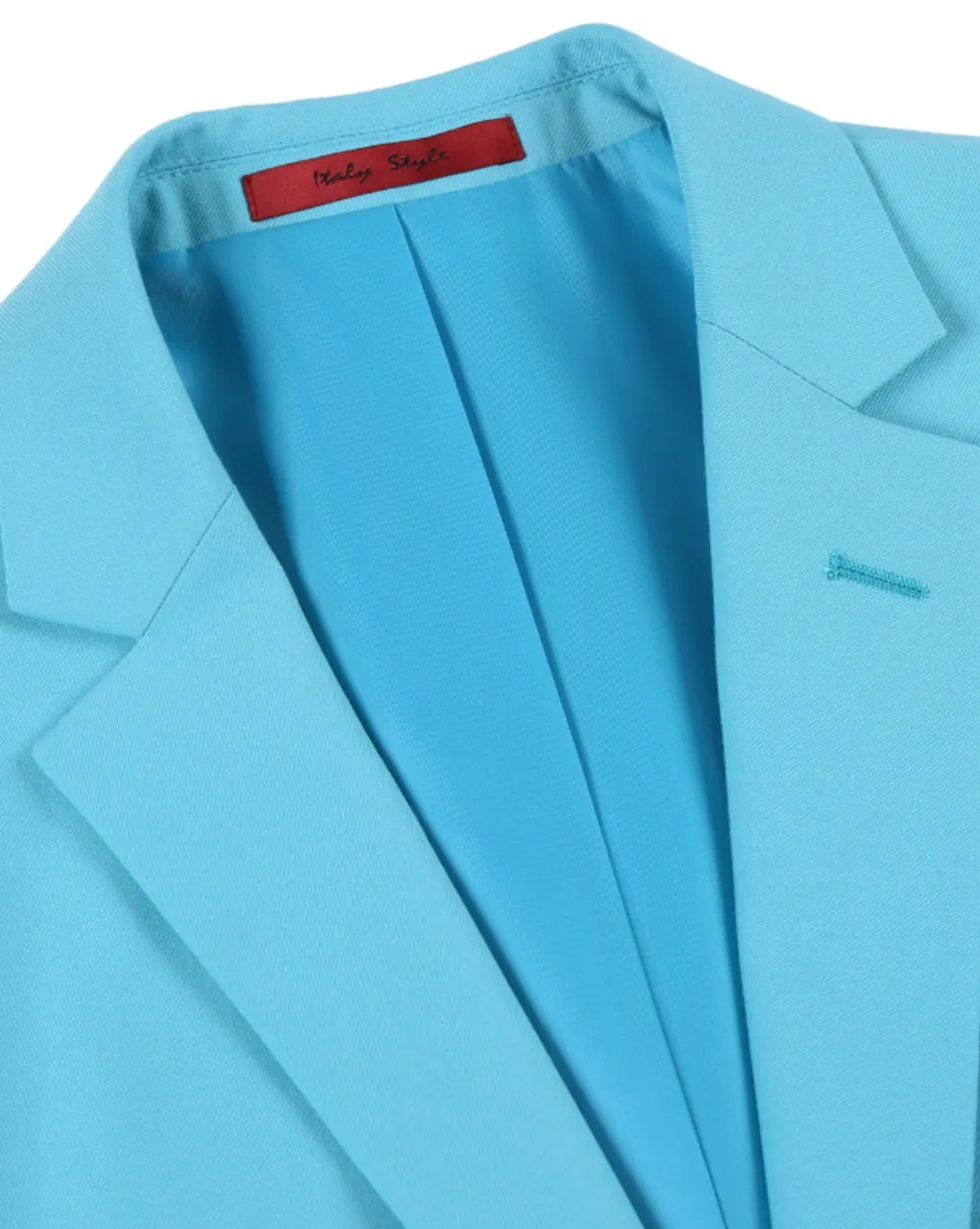 Raphael Solid Aqua Blue Slim Fit Notch Lapel 2-Button Suit