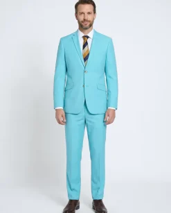 Raphael Solid Aqua Blue Slim Fit Notch Lapel 2-Button Suit