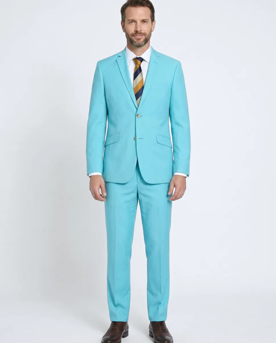 Raphael Solid Aqua Blue Slim Fit Notch Lapel 2-Button Suit