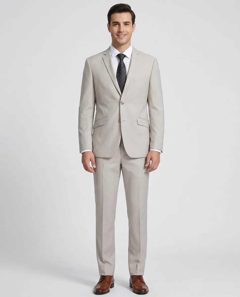 Raphael Solid Beige Notch Lapel Slim Fit Two Button Suit