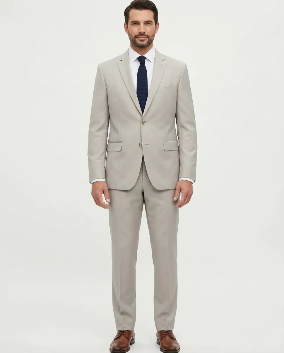 Raphael Solid Beige Notch Lapel Classic Fit Two Button Suit
