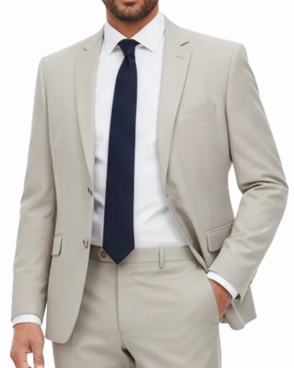 Raphael Solid Beige Notch Lapel Classic Fit Two Button Suit