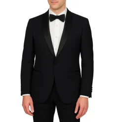 Raphael Solid Black Classic Fit With Black Satin Shawl Lapels Tuxedo Suit