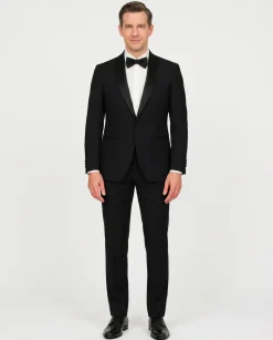 Raphael Solid Black Classic Fit With Black Satin Shawl Lapels Tuxedo Suit