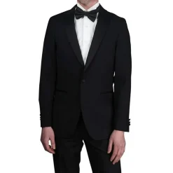 Raphael Solid Black Classic Fit With Black Satin Peak Lapels Tuxedo Suit
