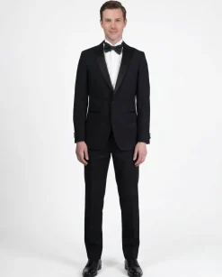 Raphael Solid Black Classic Fit With Black Satin Peak Lapels Tuxedo Suit