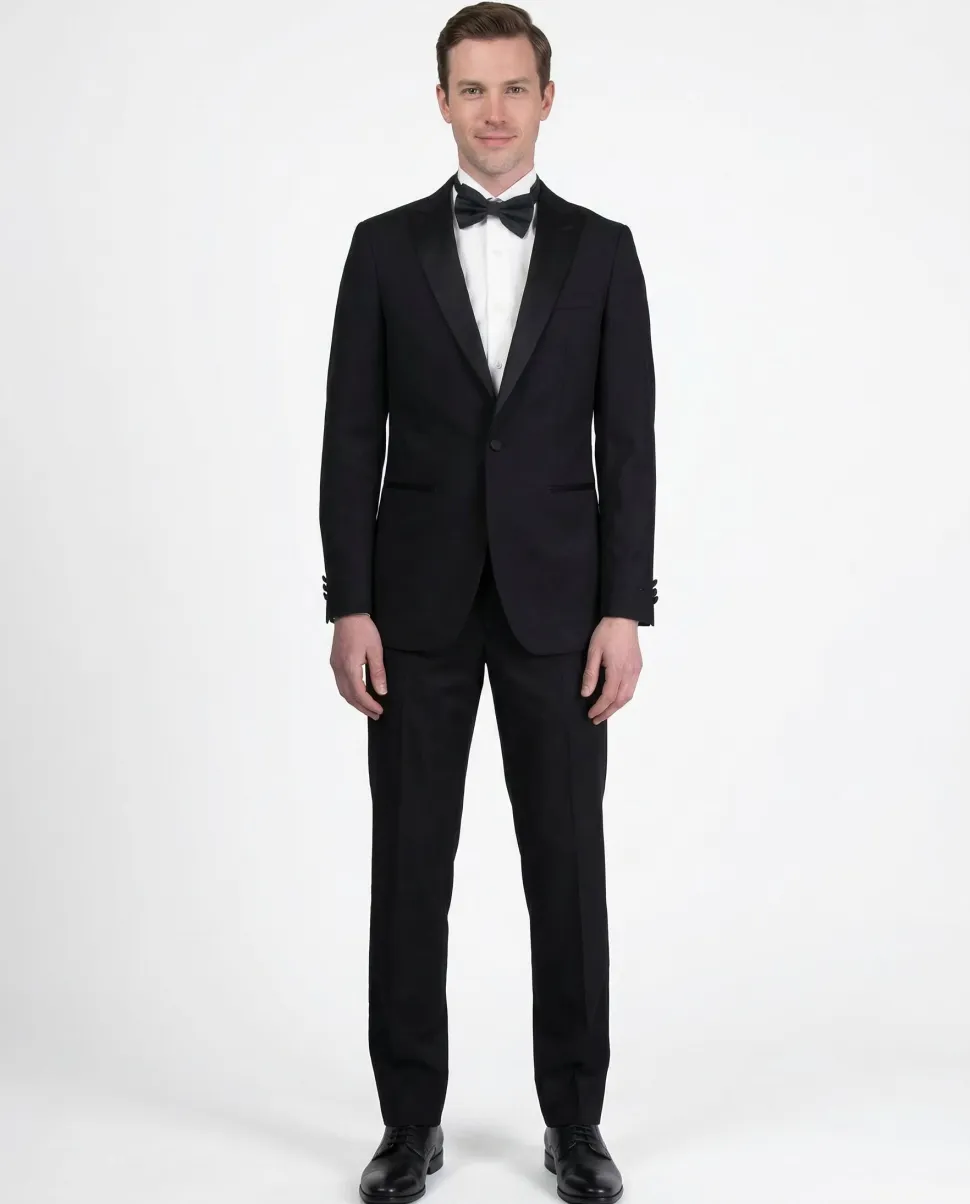 Raphael Solid Black Classic Fit With Black Satin Peak Lapels Tuxedo Suit