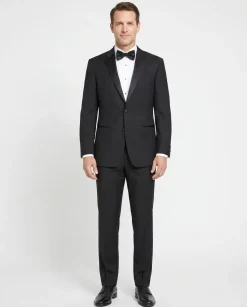 Raphael Solid Black Classic Fit 100% Wool Two Button Notch Lapel Tuxedo Suit