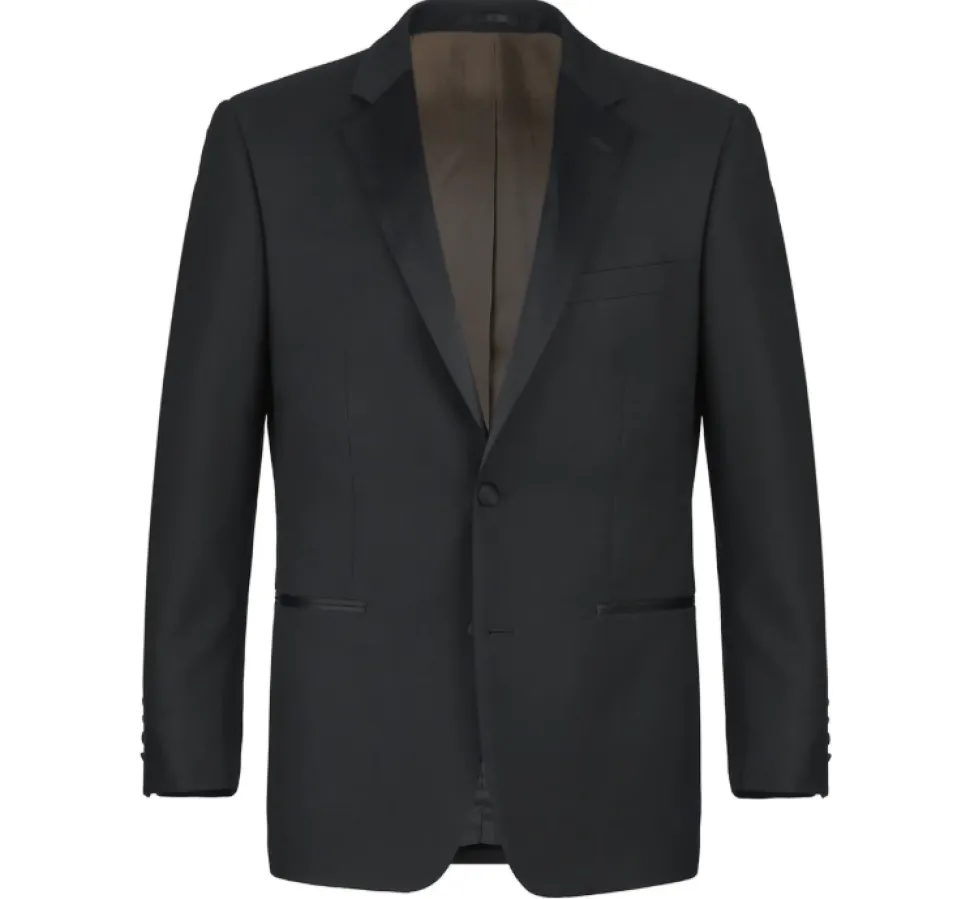 Raphael Solid Black Classic Fit 100% Wool Two Button Notch Lapel Tuxedo Suit