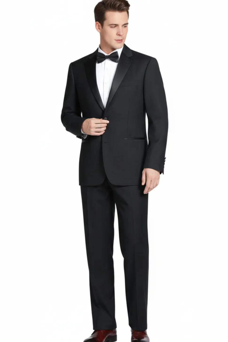 Raphael Solid Black Classic Fit 100% Wool Two Button Notch Lapel Tuxedo Suit