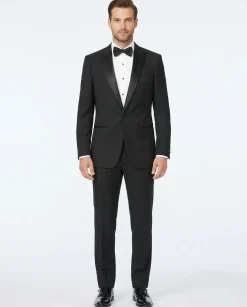 Raphael Solid Black Classic Fit One Button Peak Lapel Tuxedo Suit