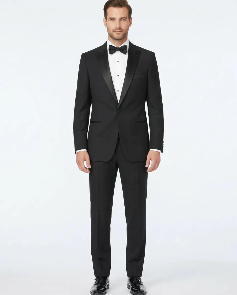 Raphael Solid Black Classic Fit One Button Peak Lapel Tuxedo Suit