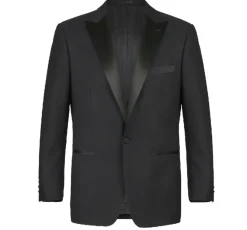 Raphael Solid Black Classic Fit One Button Peak Lapel Tuxedo Suit