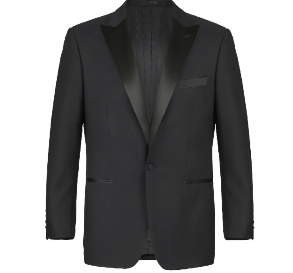 Raphael Solid Black Classic Fit One Button Peak Lapel Tuxedo Suit