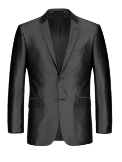 Raphael Solid Black Classic Fit Sharkskin Two Button Notch Lapel Suit