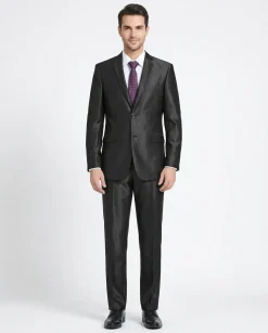 Raphael Solid Black Classic Fit Sharkskin Two Button Notch Lapel Suit