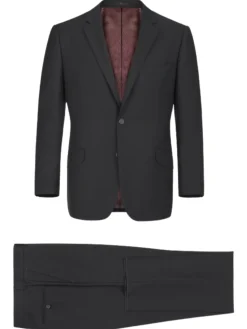 Raphael Solid Black Notch Lapel Slim Fit Stretch Two Button Suit