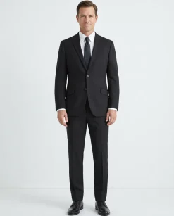 Raphael Solid Black Notch Lapel Slim Fit Stretch Two Button Suit