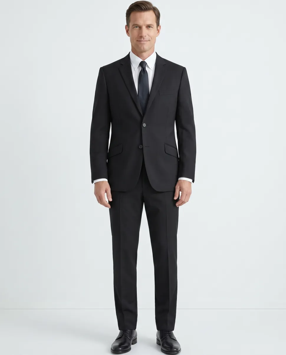 Raphael Solid Black Notch Lapel Slim Fit Stretch Two Button Suit