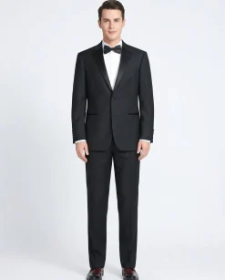 Raphael Solid Black Slim Fit 100% Wool Two Button Notch Lapel Tuxedo Suit